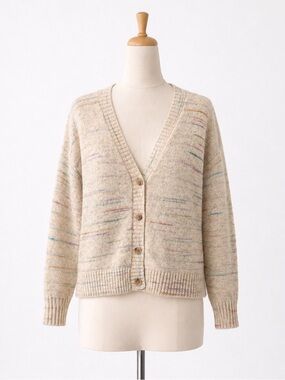 Old Navy Beige Speckled V-Neck Wool Cardigan Sweater L
